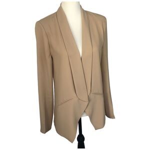 Lulus Miss Punctuality Beige Lightweight Flowy Blazer Open Front Shoulder Pads M